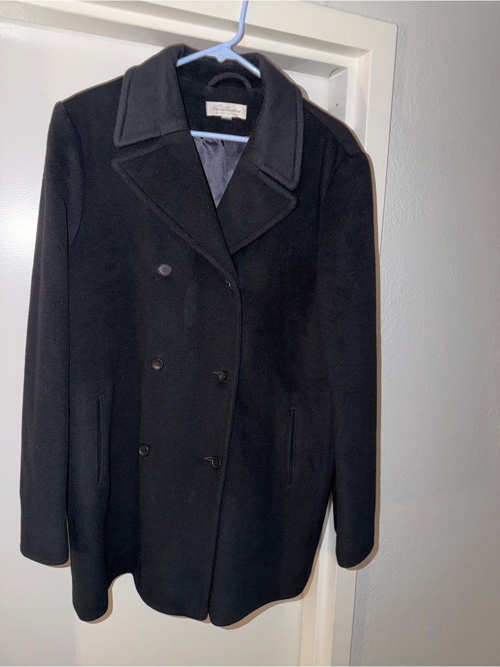 Brooks Brothers Black Double-Breasted Wool Peacoat